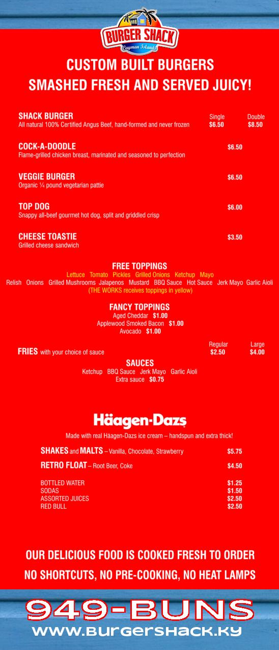 Burger shack menu deals